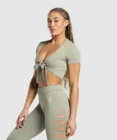 Gains Seamless Fitted Crop Top(Chalk Green,XS)