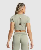 Gains Seamless Fitted Crop Top(Chalk Green,XS)