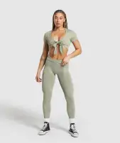 Gains Seamless Fitted Crop Top(Chalk Green,XS)