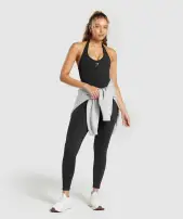 Halter Neck Cami with Shelf(Black,XXS)