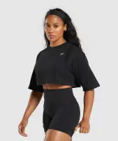 Heavyweight Cotton Crop T-Shirt(Black,XXS)