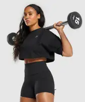Heavyweight Cotton Crop T-Shirt(Black,XXS)