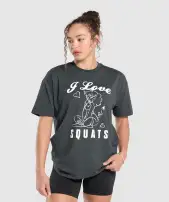 I Love Squats Graphic Oversized Tee(Asphalt Grey,XXS)