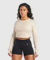 Lifting Long Sleeve Crop Top(Cream Beige,XS)