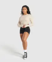 Lifting Long Sleeve Crop Top(Cream Beige,XS)