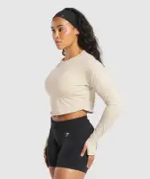 Lifting Long Sleeve Crop Top(Cream Beige,XS)