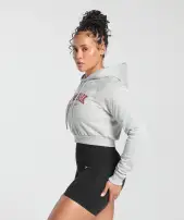 Lifting Essentials Graphic Cropped Hoodie(Light Grey Core Marl,XXS)