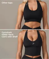 Halter Neck Cami with Shelf(Black,XXS)