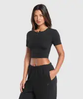 Rest Day Buttery Soft Midi Top(Black,XXS)
