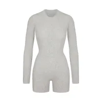 WAFFLE BUTTON UP HENLEY ONESIE(LIGHT HEATHER GREY,XXS)